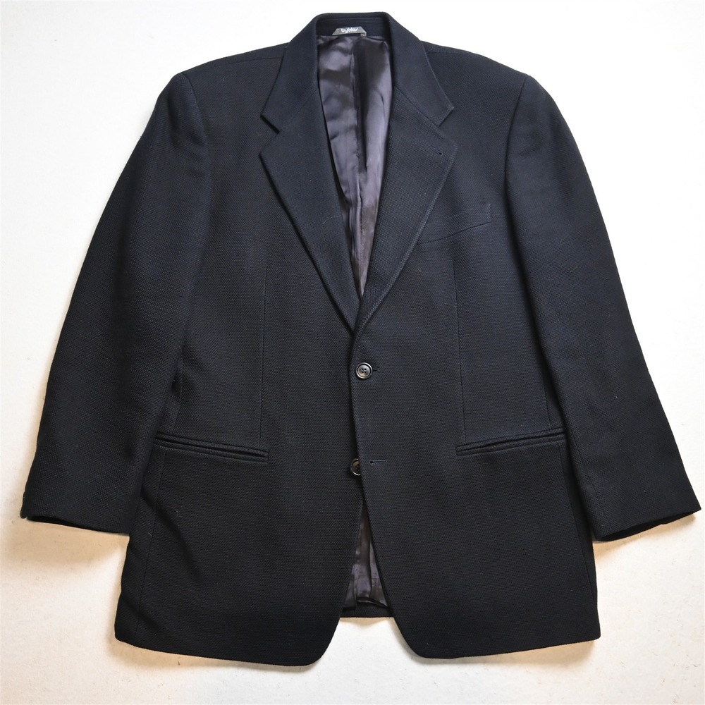 Vtg Italy Byblos 40S Navy Blue Basketweave Strong Shoulder Blazer Sport Coat